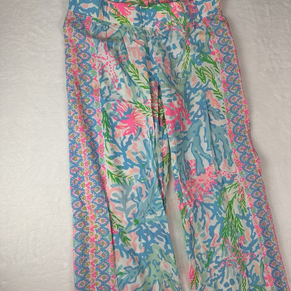 Lilly Pulitzer Women’s Medium Floral Border Print Wide Leg Pull On Resort Pants